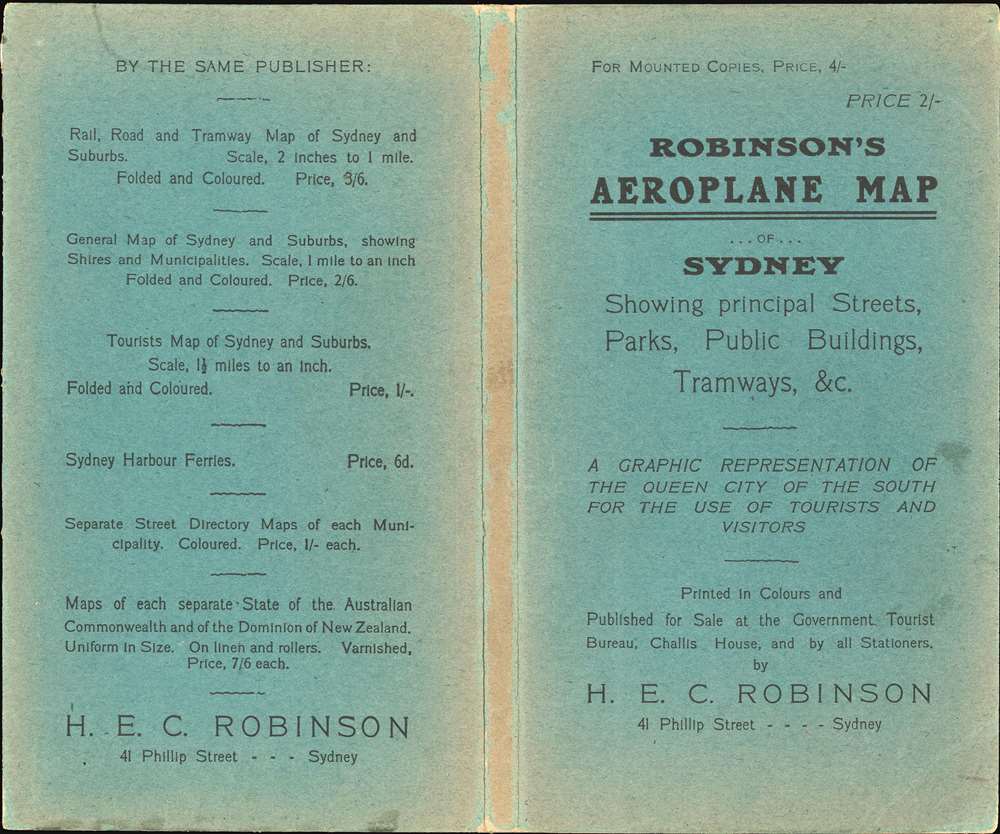 Robinson's Aeroplane Map of Sydney Port Jackson, N.S.W. - Alternate View 1