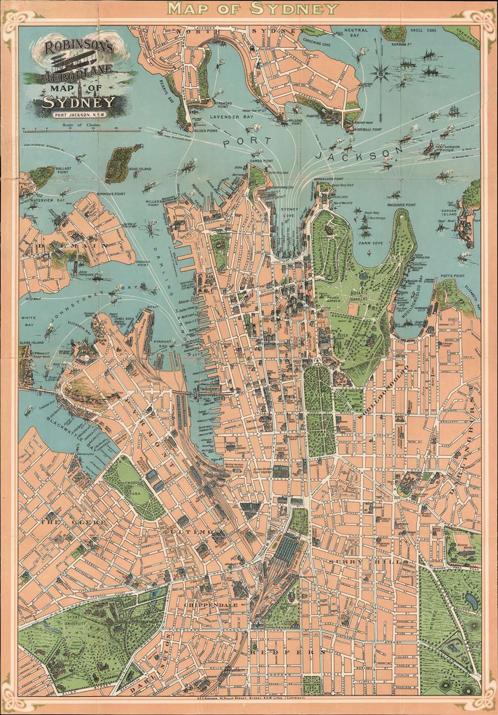 Robinson's Aeroplane Map of Sydney Port Jackson, N.S.W. - Main View