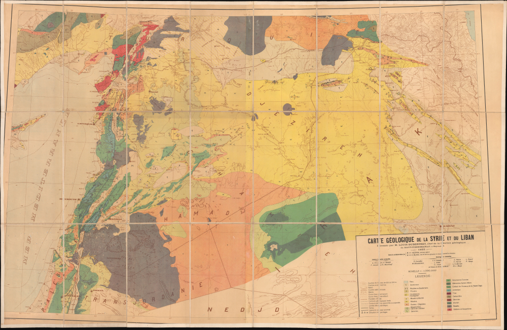 1933 Dubertret Geologic Map of the Levant, Mandatory Syria and Lebanon