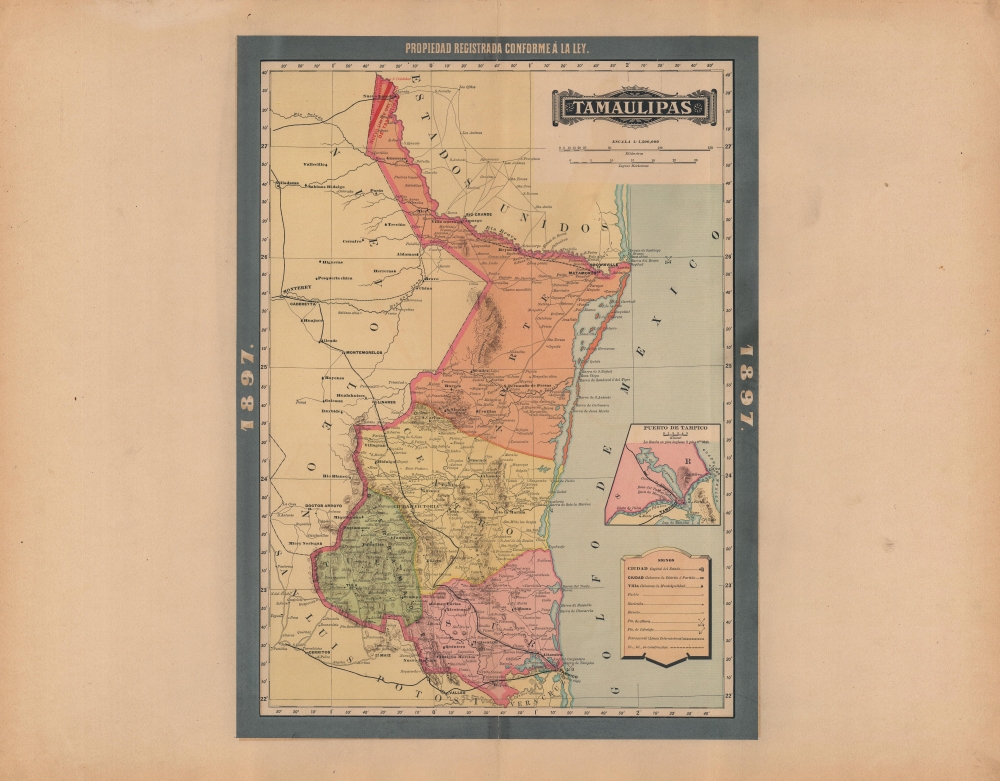 1897 Garcia Cubas Map of Tamaulipas, Mexico