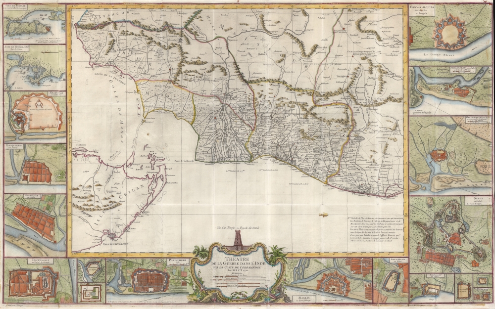 1770 Croisey Map of the South Indian Seat of War Between England and France