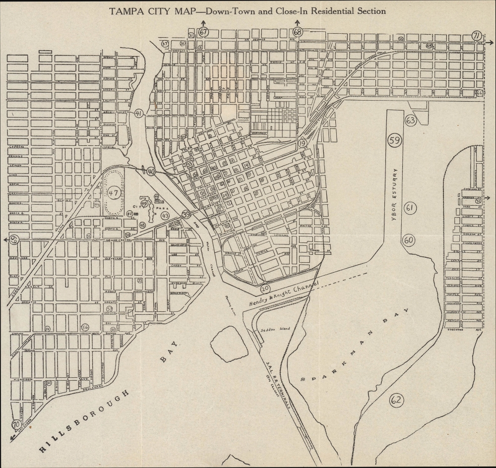 Tampa City Map - Down-town and Close-in Residential Section. - Main View