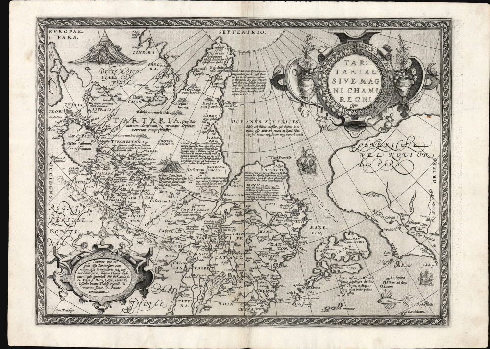 1570 / 1573 Ortelius Map of Tartary: China, Siberia, Japan... and the American Northwest