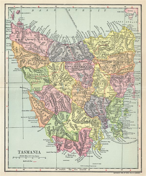 1903 Dodd, Mead and Co. Map of Tasmania, Australia