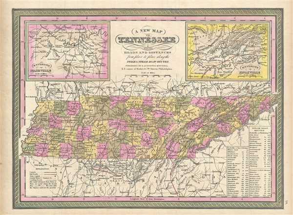 A New Map of Tennessee with its Canals, Roads & Distances from Place to Place along the Stage & Steam Boat Routes. - Main View