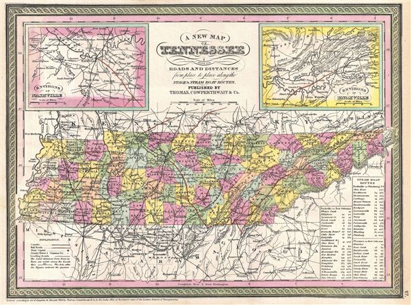 A New Map of Tennessee with its Canals, Roads & Distances from place to place, along the Stage & Steam Boat Routes. - Main View