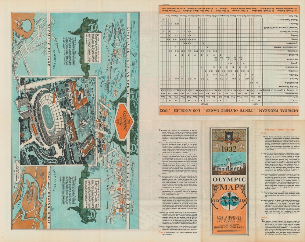 The Tenth Olympic Games Los Angeles California July 30 - Aug. 14 '32. A Complete Map of Los Angeles Area and Guide to Olympic Games. - Alternate View 1