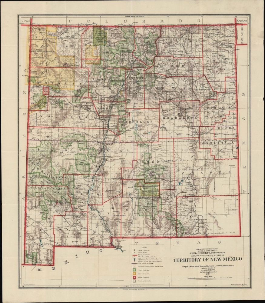 Reduced Reproduction Map of Territory of New Mexico compiled from the official Records of the General Land Office and other sources. - Main View