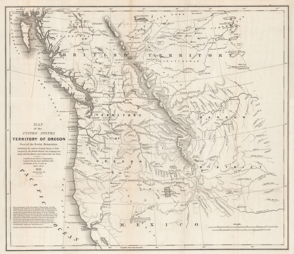 Map of the United States Territory of Oregon West of the Rocky Mountains, Exhibiting the various Trading Depots or Forts occupied by the British Hudson Bay Company, connected with the Western and northwestern Fur Trade. - Main View