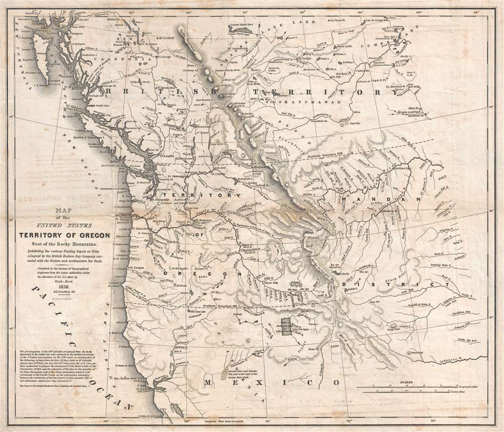 Map of the United States Territory of Oregon West of the Rocky Mountains, Exhibiting the various Trading Depots or Forts occupied by the British Hudson Bay Company, connected with the Western and northwestern Fur Trade. - Main View