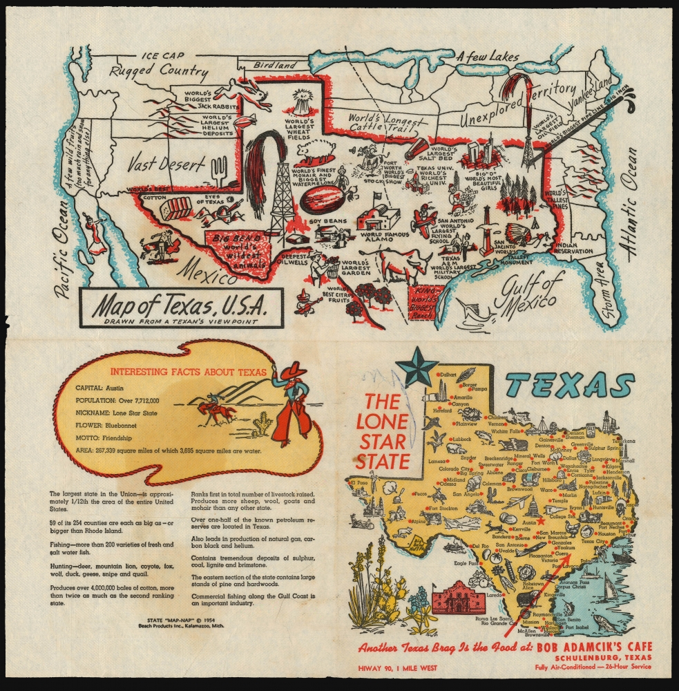Texas The Lone Star State/ Map of Texas, U.S.A. - Main View