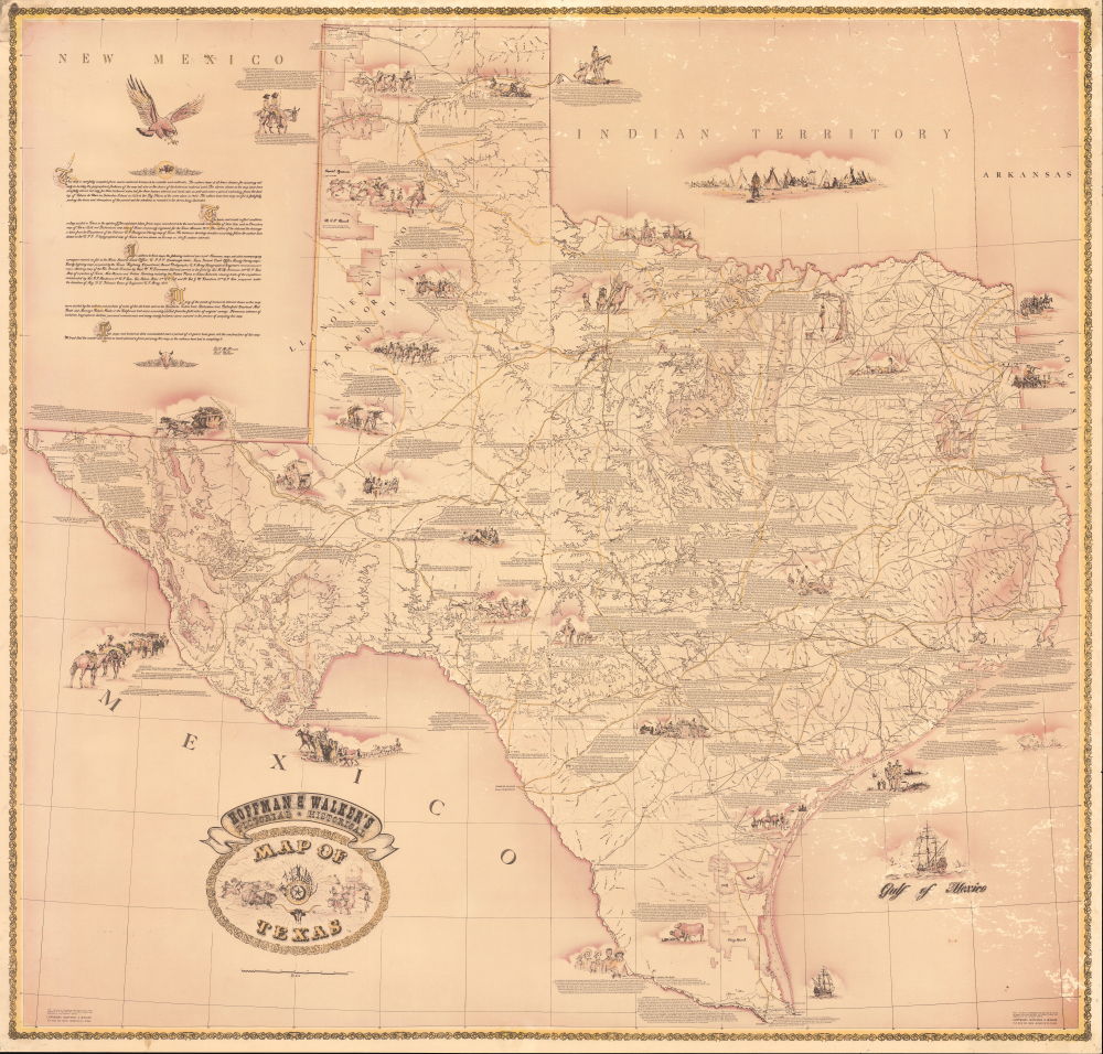 1958 Hoffman / Walker Pictorial Historical Wall Map of Texas