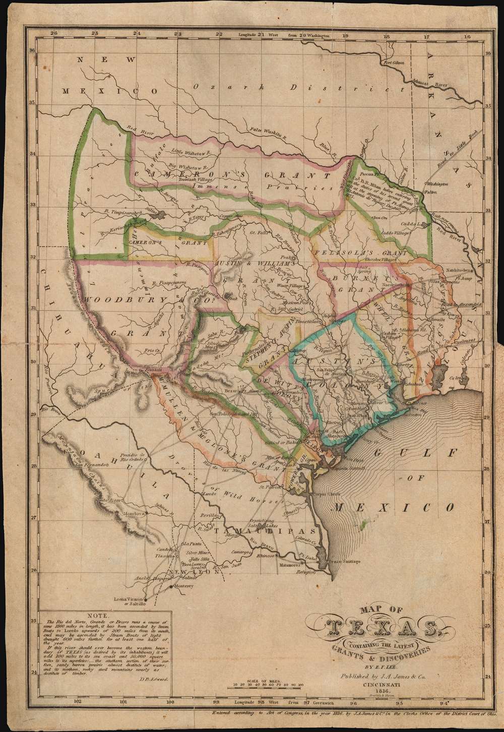 Map of Texas, containing the latest Grants and Discoveries by E. F. Lee. - Main View