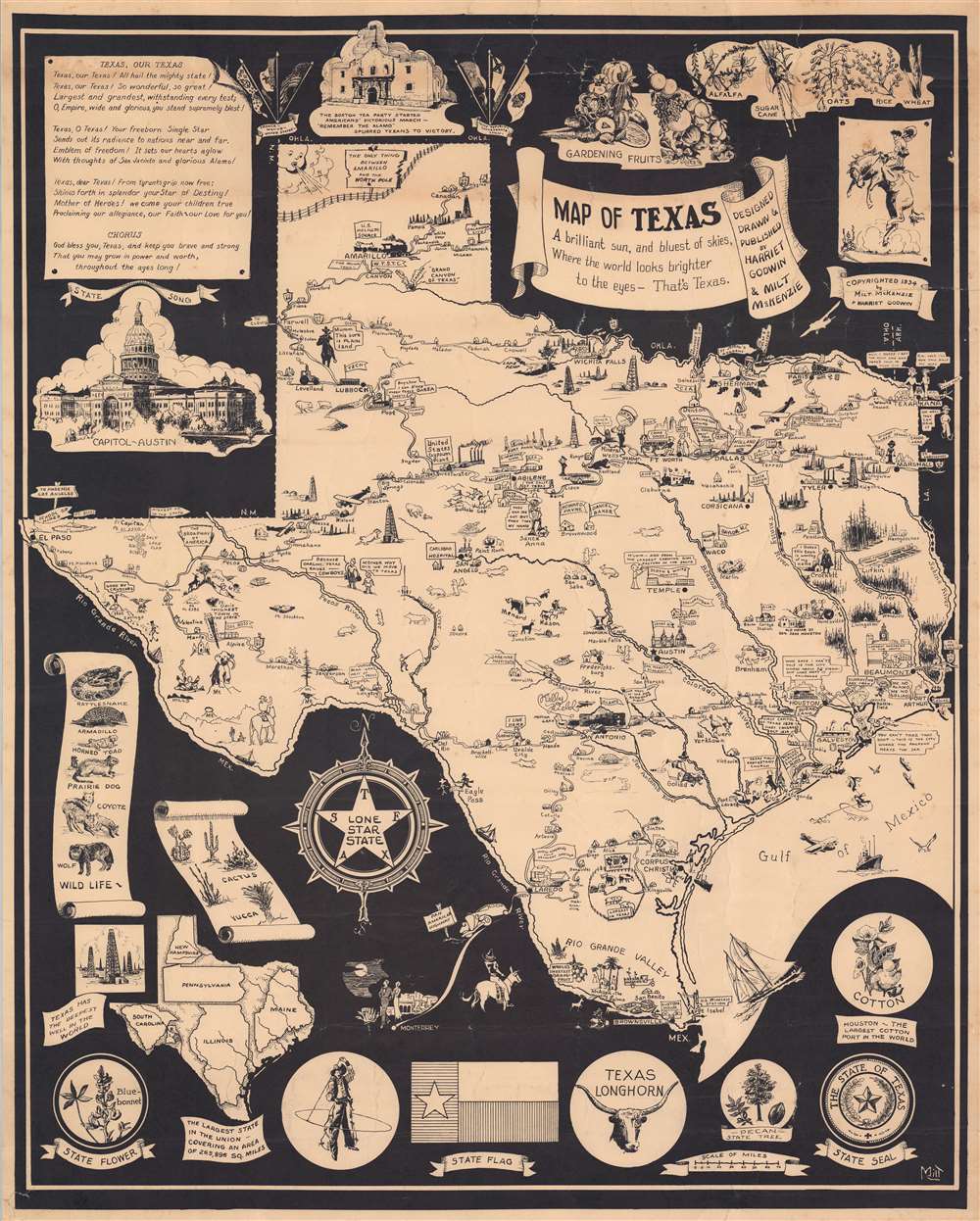 Map of Texas A brilliant sun, and bluest skies, Where the world looks brighter to the eyes -- That's Texas. - Main View
