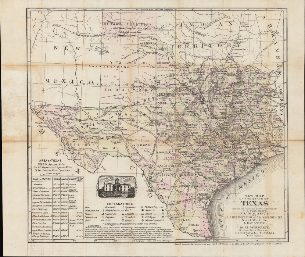New Map of the State of Texas compiled from the Latest Authorities and Published June 1876. - Main View