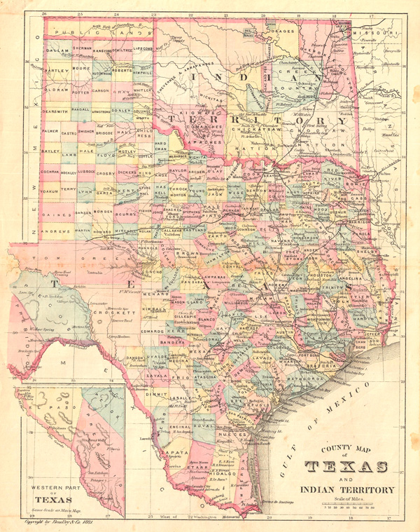 County Map of Texas and Indian Territory. - Main View