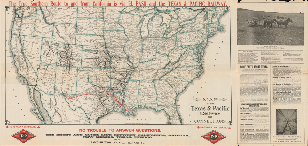 1911 Woodward and Tiernan Railroad Map of the Texas and Pacific Railway