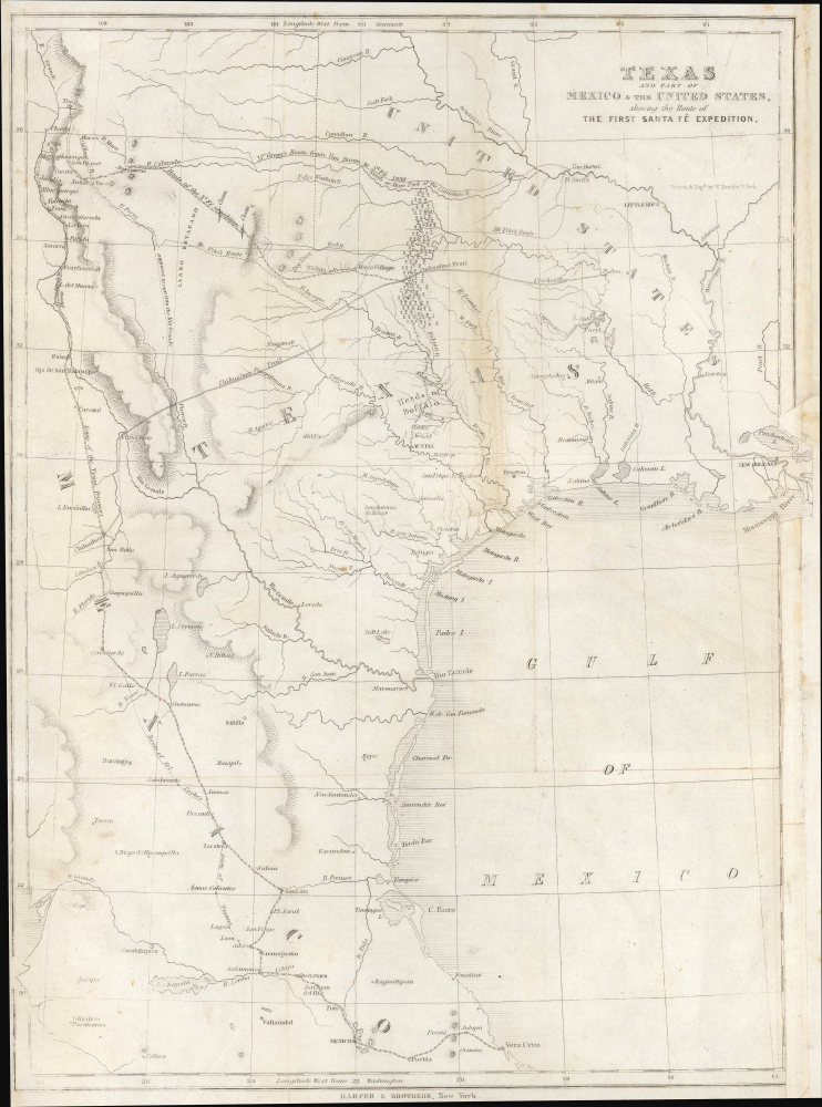 1844 Kemble Map of the Republic of Texas and Mexico, Texan Santa Fe Expedition