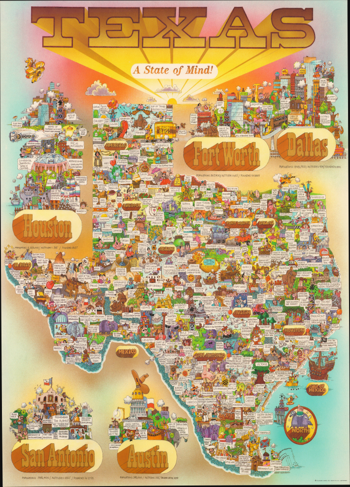 1984 Robert Blair Martin Pictorial Map of Texas