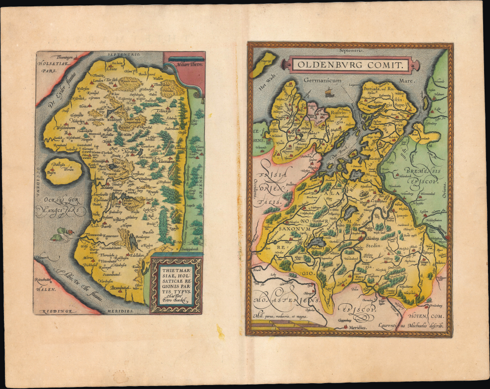 1595 Ortelius Map of Dithmarschen and Oldenburg, Germany