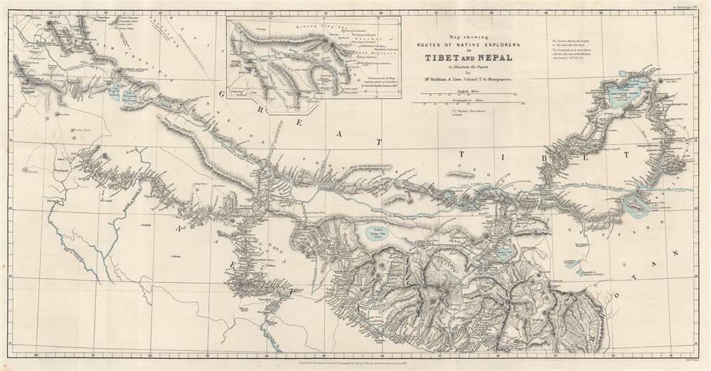 Map showing Routes of Native Explorers in Tibet and Nepal to Illustrate the Papers by Mr. Markham and Lieut. Colonel T.G. Montgomerie. - Main View