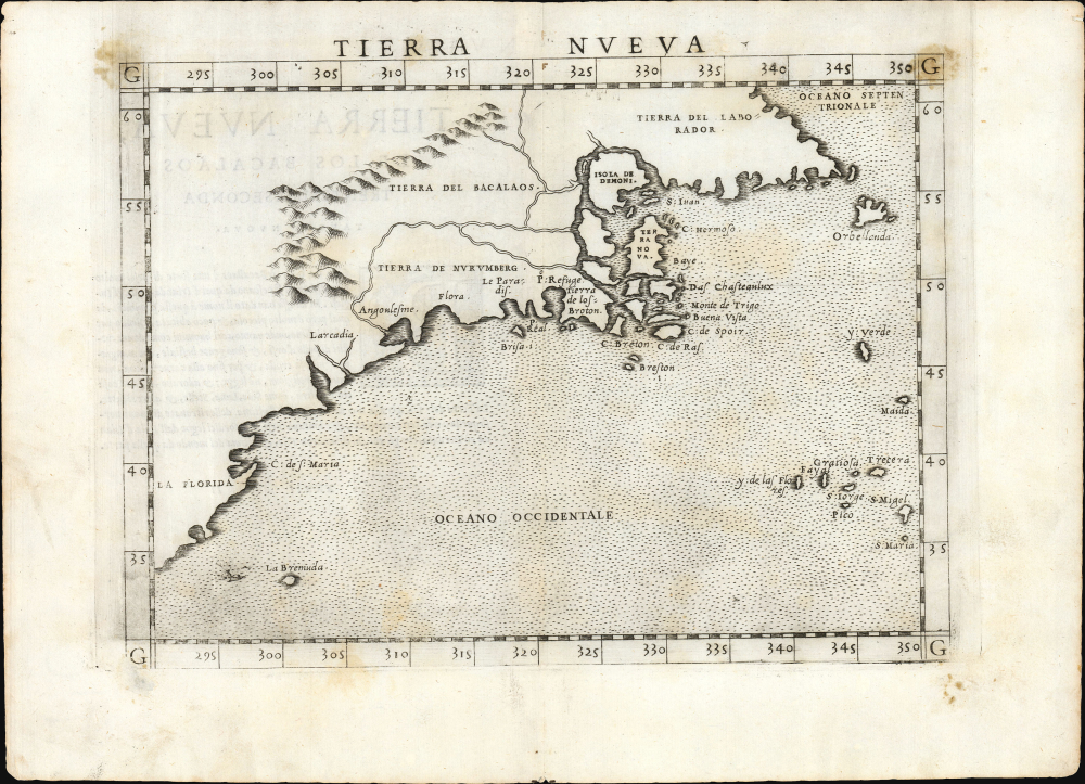 1561 Ruscelli Map of New England and the Maritimes (A true 1561 First Issue)