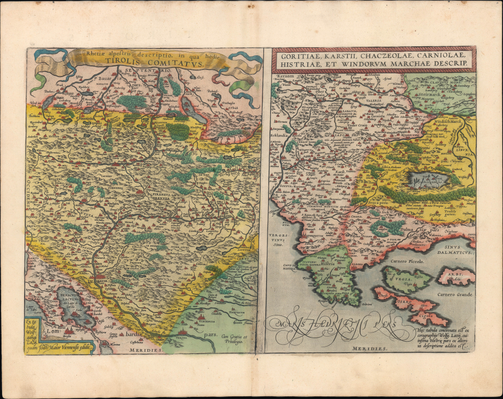1595 Ortelius Map of Tyrolean Alps, Trieste, Istria and Environs