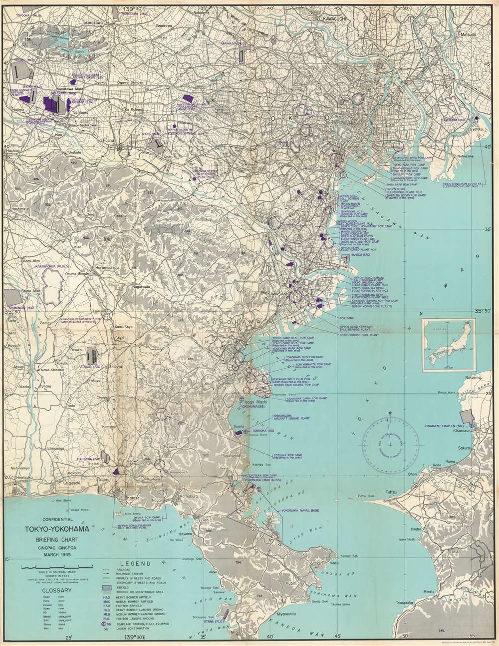 Confidential Tokyo-Yokohama Briefing Chart CINCPAC CINCPOA March 1945. - Main View
