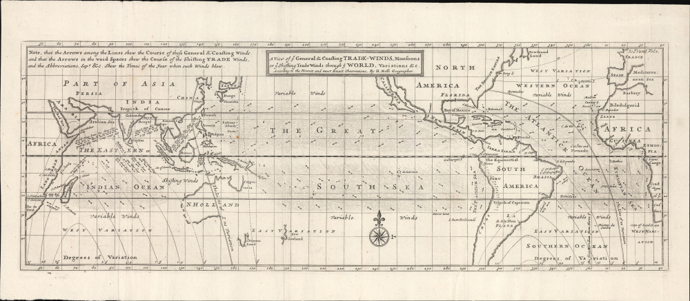 1711 Moll Map of the World showing Trade Winds