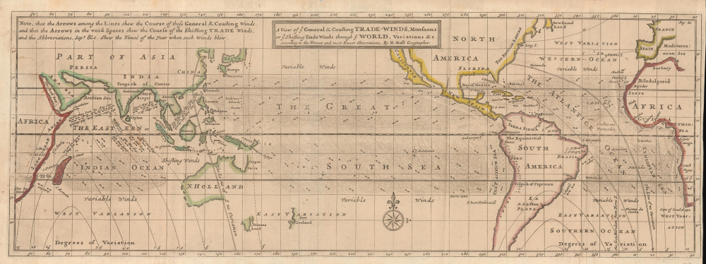 A View of ye General and Coasting Trade-Winds, Monsoons or ye Shifting Trade Winds through ye World, Variations and c. According to the Newest and Most Exact Observations. - Main View