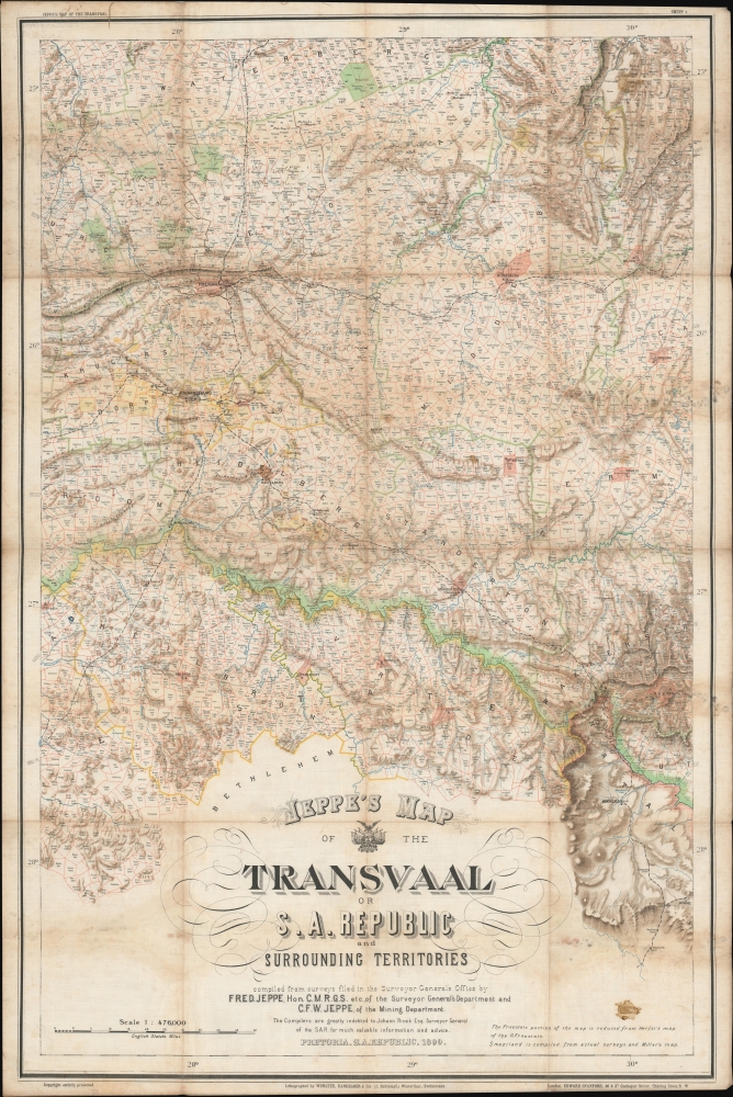 Jeppe's Map of the TRANSVAAL S. A. Republic and Surrounding Territories. - Alternate View 1