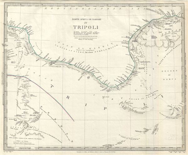 1837 S.D.U.K. Map of Tripoli, Libya on the Barbary Coast, Northern Africa