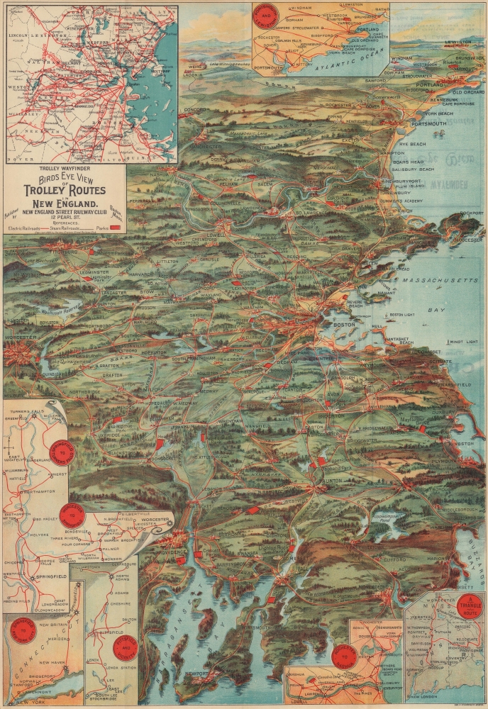 Trolley Wayfinder Birds Eye View of Trolley Routes in New England. - Main View