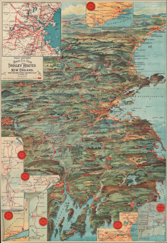 Trolley Wayfinder Birds Eye View of Trolley Routes in New England. - Main View