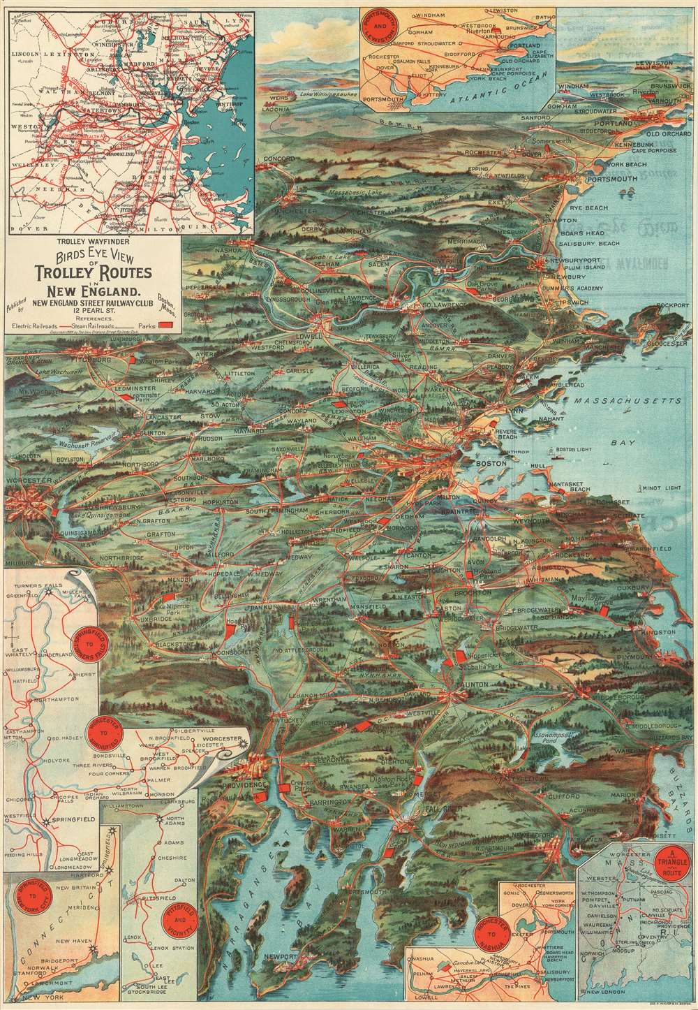 Trolley Wayfinder Birds Eye View of Trolley Routes in New England. - Main View