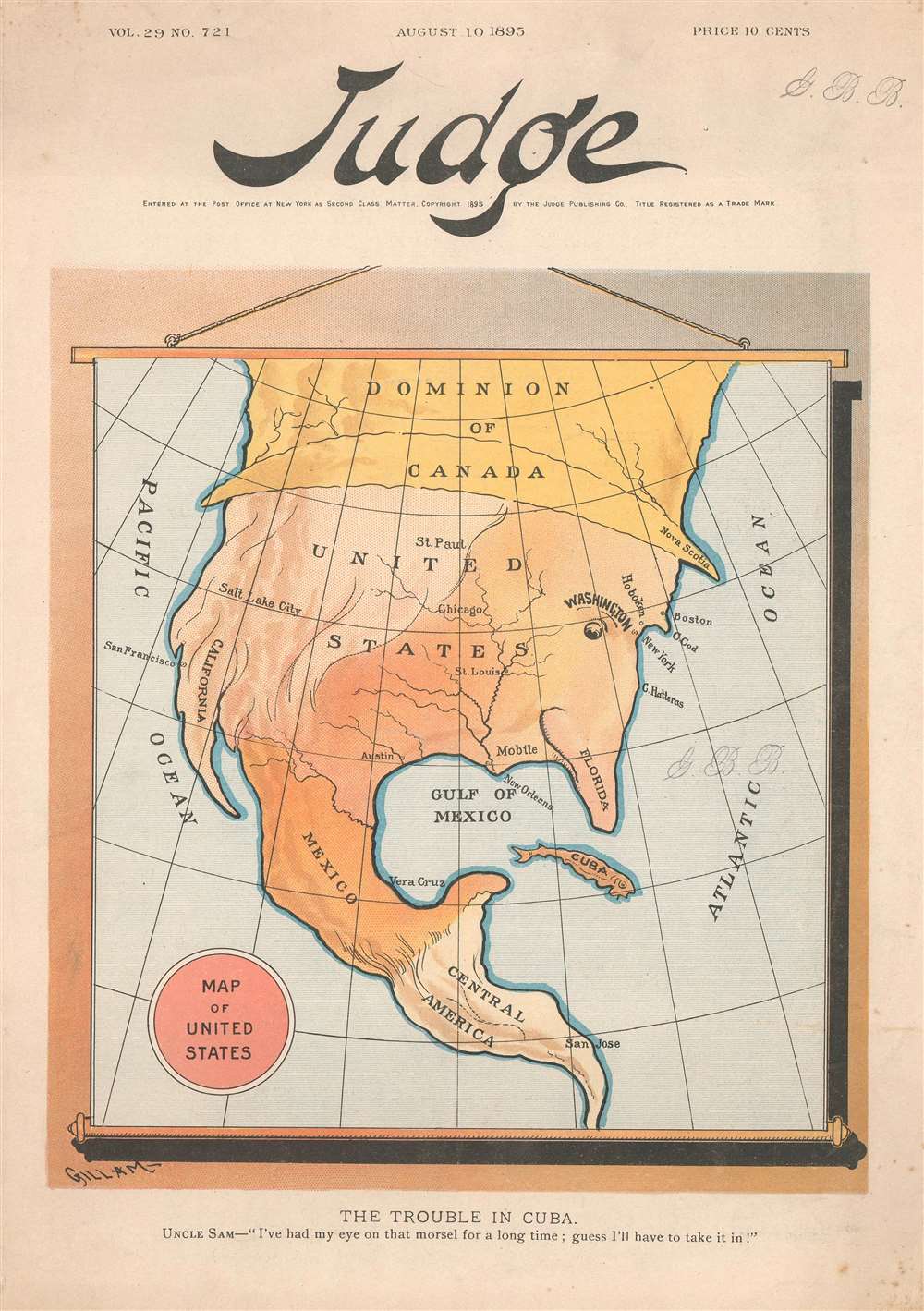 Map of the United States. / The Trouble in Cuba. Uncle Sam - 'I've had my eye on that morsel for a long time ; guess I'll have to take it in!' - Main View