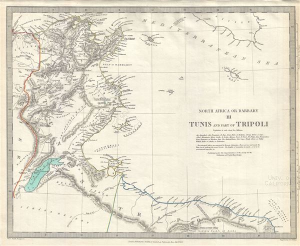 1836 S.D.U.K. Map of Tunisia and Tripoli, Barbary Coast, Northern Africa