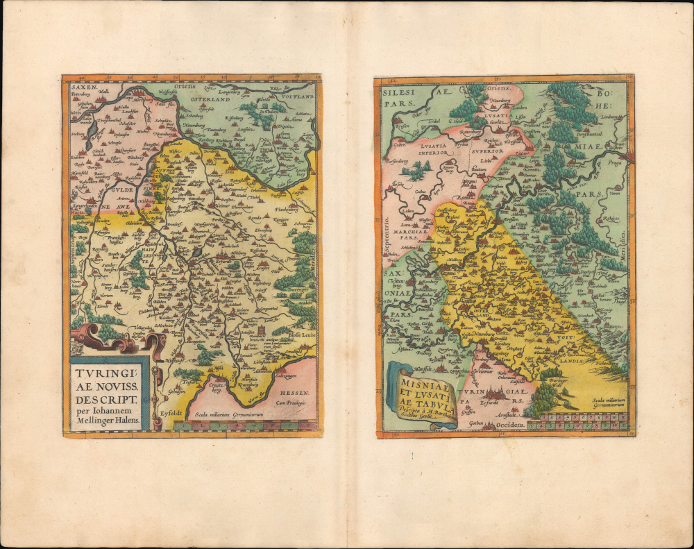 1595 Ortelius Map of Thuringia and Misniae (Saxony), Germany