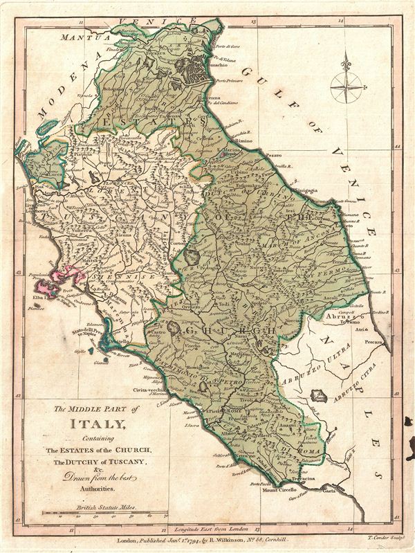 The Middle Part o Italy, Containing The Estates of the Church, The Dutchy of Tuscany, & C. Drawn from the best Authorities. - Main View