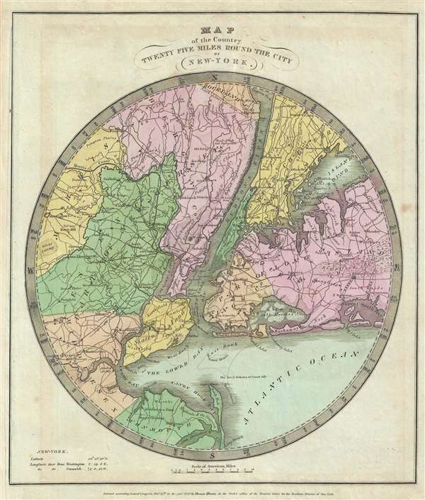 1835 Burr Map of New York City and Vicinity (25 miles around)