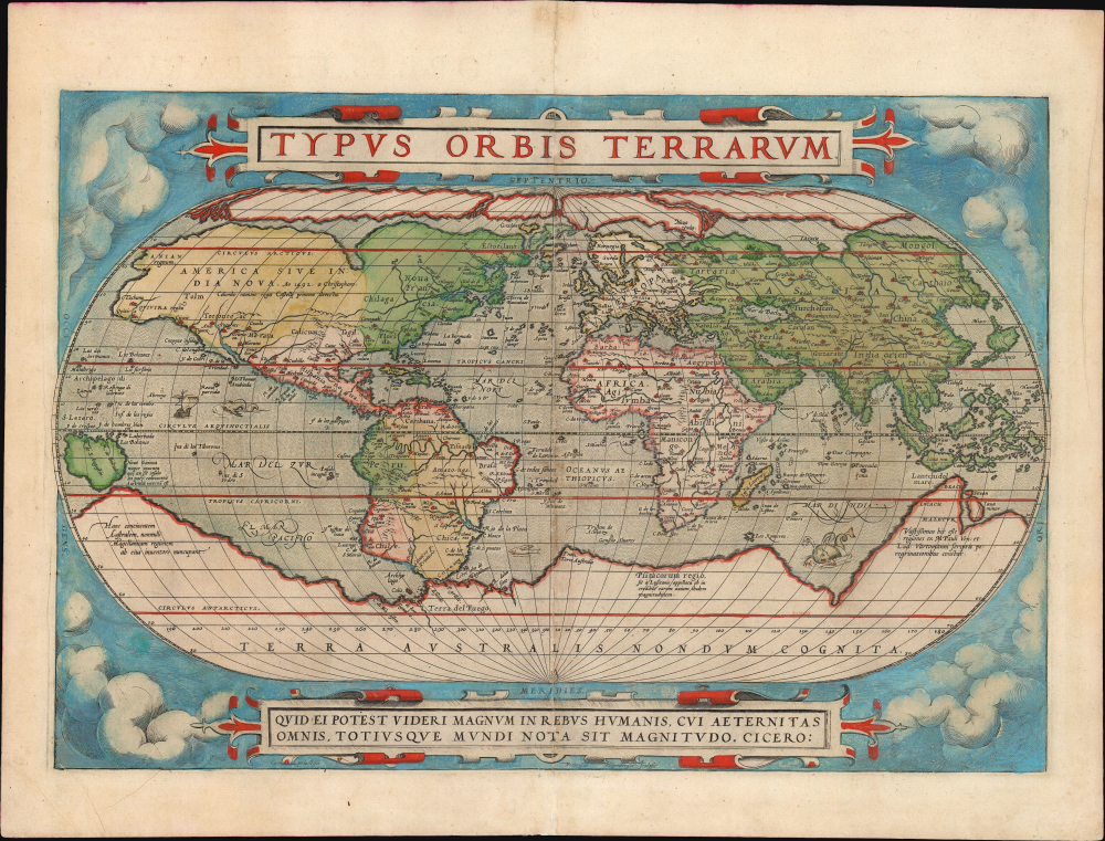 1570 / 1579 Ortelius Map of the World (first plate)