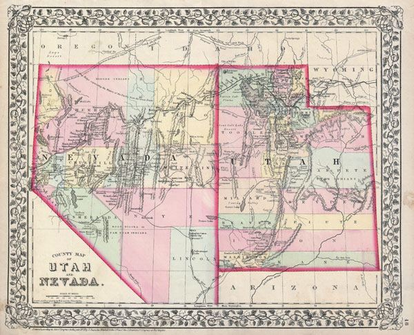 County Map of Utah and Nevada. - Main View
