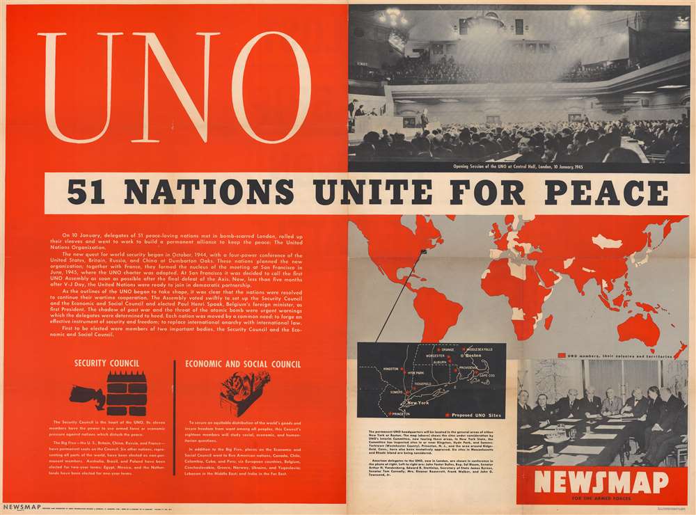UNO: 51 Nations Unite for Peace. / NEWSMAP. Monday, 21 January, 1946. Week of 8 January to 15 January. Volume IV No. 40F. - Main View