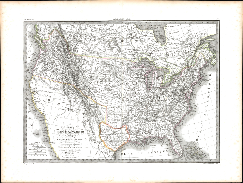 1842 Lapie Map of the United States with the Republic of Texas