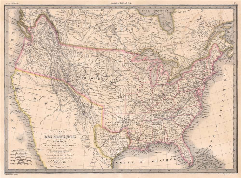 1842 Lapie Map of the United States with the Republic of Texas