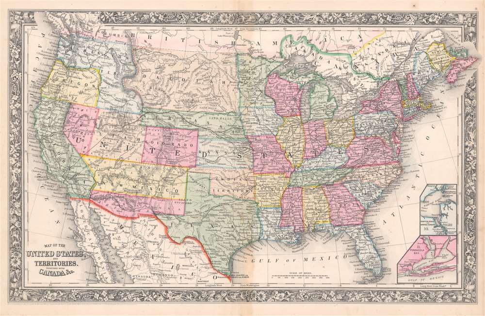 Map of the United States and Territories. Together with Canada etc. - Main View