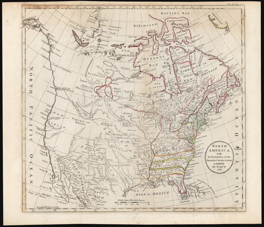 North America, with Boundaries of the Thirteen United States as settled by the Treaty of 1783. - Main View