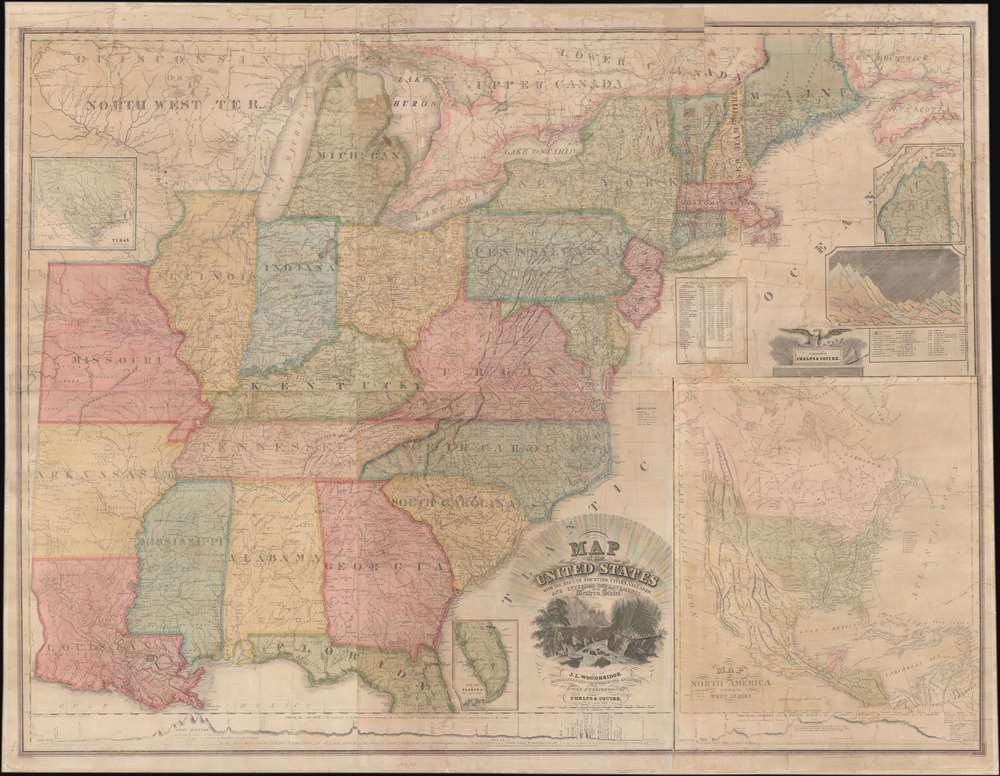 1836 Woodbridge Wall Map of the United States w/ Republic of Texas