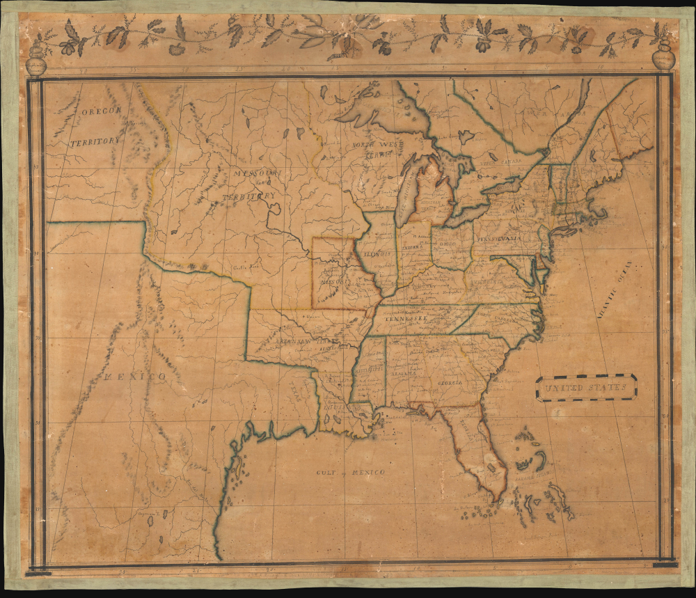 1833 Sophia Woods Schoolgirl Manuscript Map of the United States