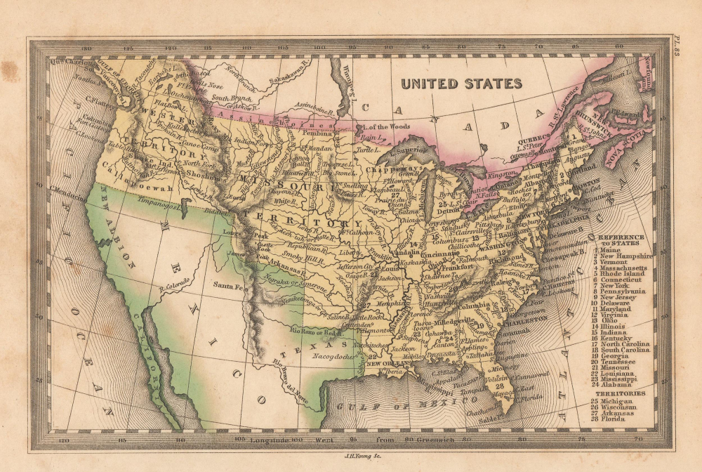 1832 Young Miniature Map of the United States